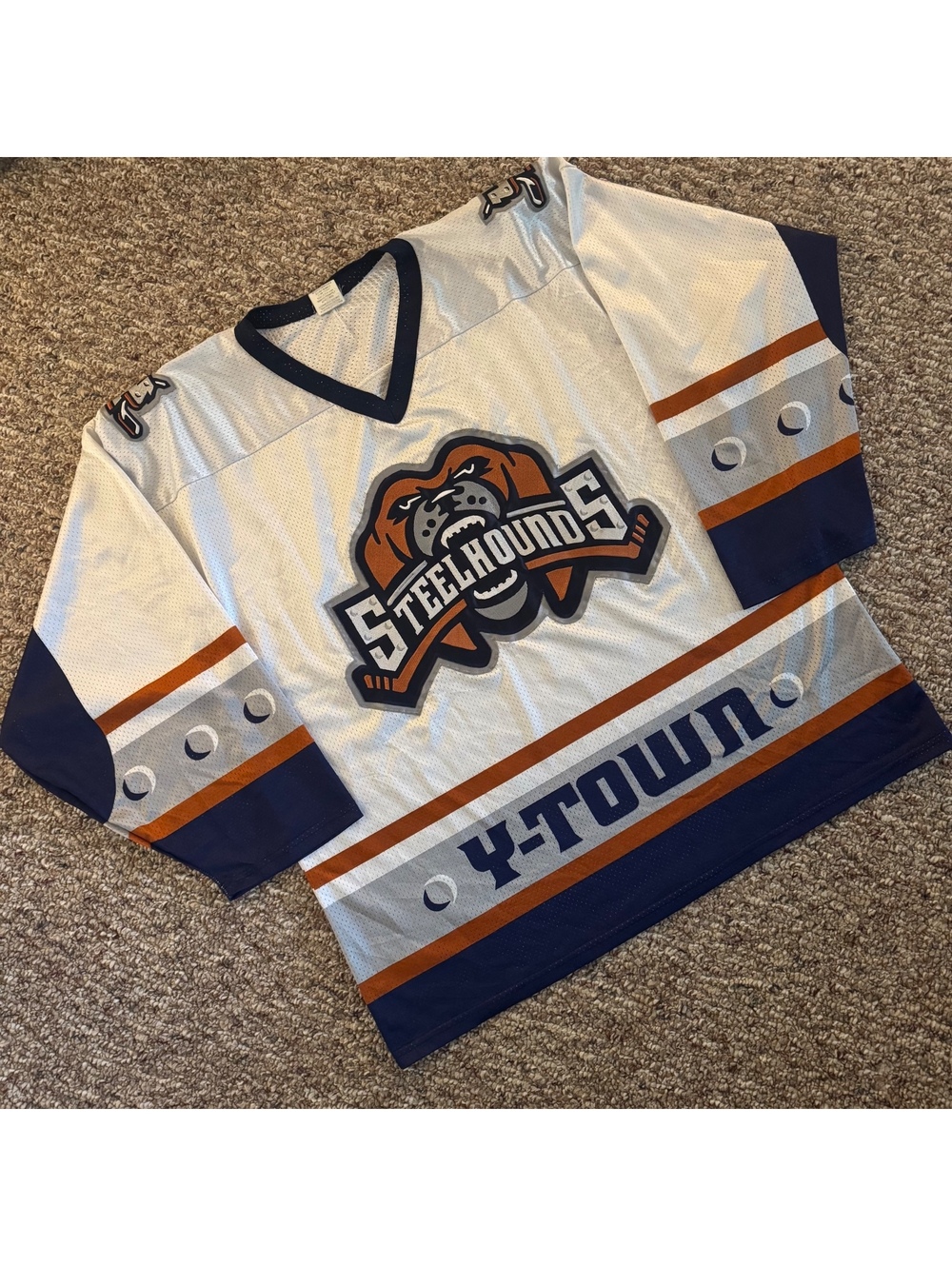 Youngstown Steelhounds Jersey Mens XL White Blue Athletic Knit 90s Hockey VTG